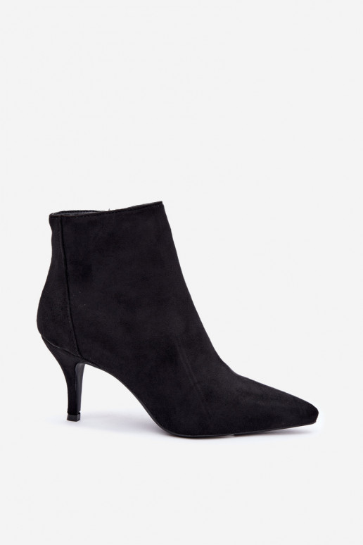 Schwarze Kunstveloursleder Stiefeletten mit spitzen Absätzen Niretta