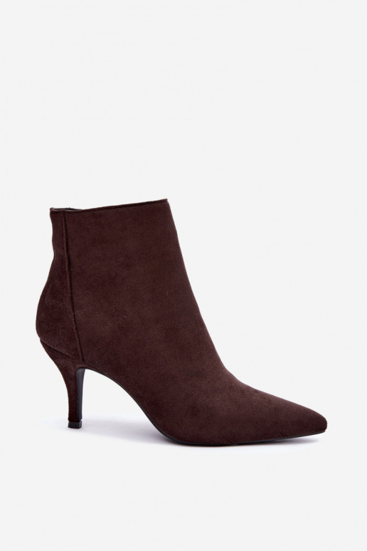 Schokoladenfarbene Kunstveloursleder Stiefeletten mit spitzen Absätzen Niretta