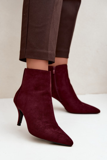 Bordeauxfarbene Kunstveloursleder Stiefeletten mit spitzen Absätzen Niretta 2