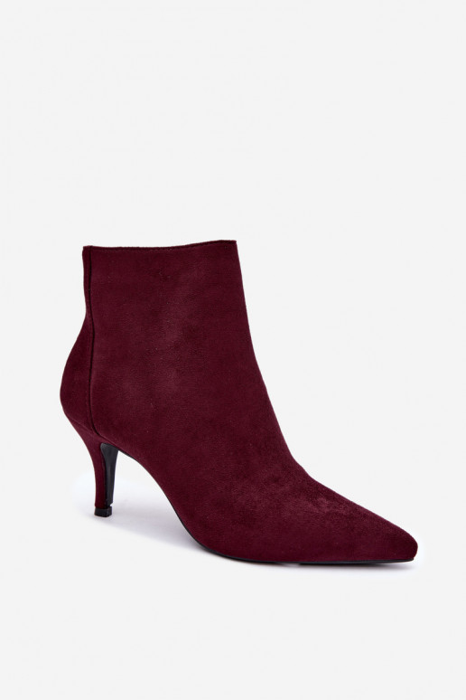 Bordeauxfarbene Kunstveloursleder Stiefeletten mit spitzen Absätzen Niretta