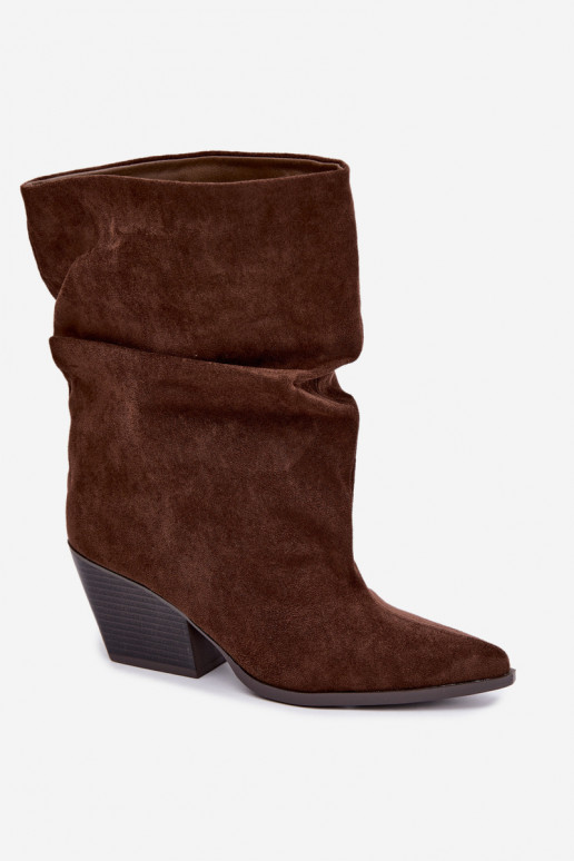 Braune zerknitterte Slipper Stiefeletten auf Blockabsatz Cazela