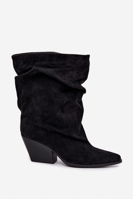 Schwarze zerknitterte Slipper Stiefeletten auf Blockabsatz Cazela