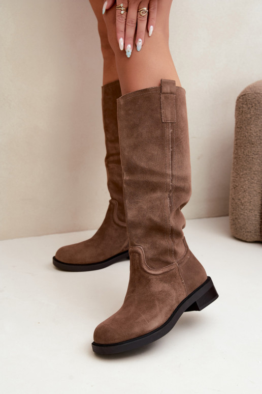 Braune gefütterte Veloursleder Stiefel Ashmere