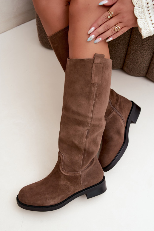 Braune gefütterte Veloursleder Stiefel Ashmere