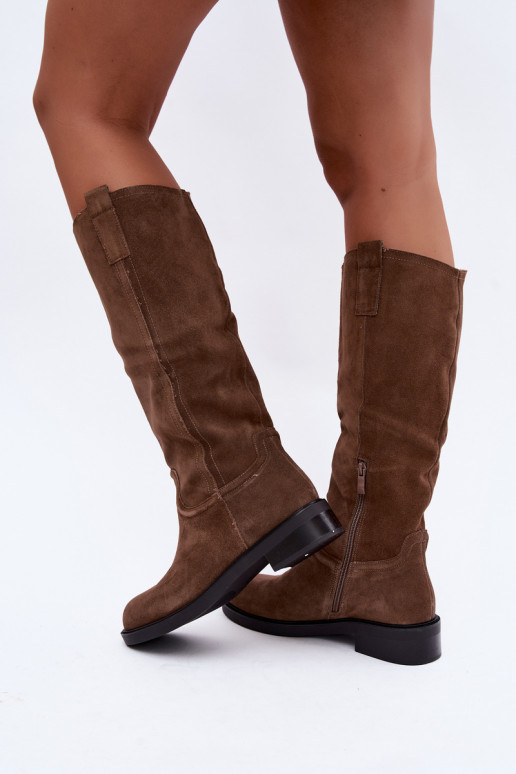 Braune gefütterte Veloursleder Stiefel Ashmere