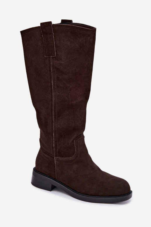 Schokoladenfarbene gefütterte Veloursleder Stiefel Ashmere