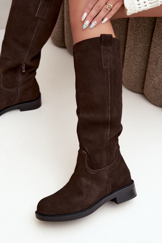 Schokoladenfarbene gefütterte Veloursleder Stiefel Ashmere
