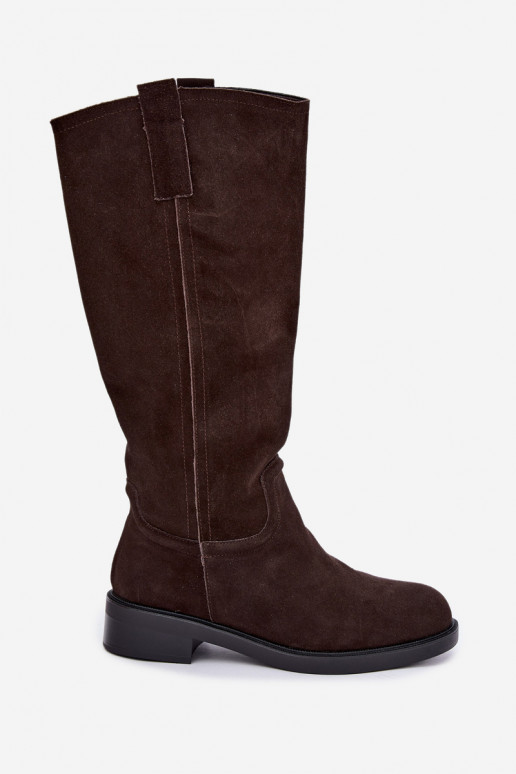 Schokoladenfarbene gefütterte Veloursleder Stiefel Ashmere