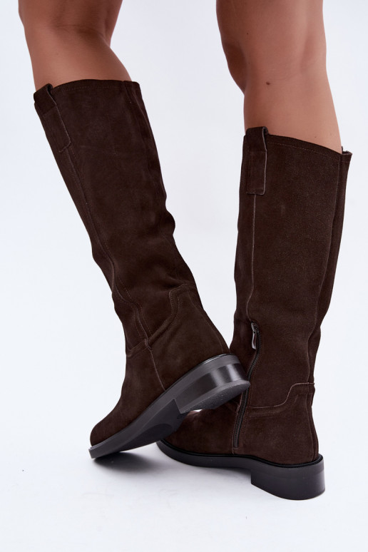 Schokoladenfarbene gefütterte Veloursleder Stiefel Ashmere