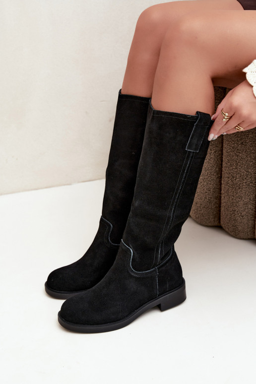 Schwarze gefütterte Veloursleder Stiefel Ashmere