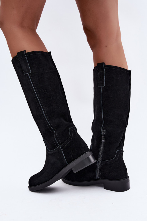 Schwarze gefütterte Veloursleder Stiefel Ashmere