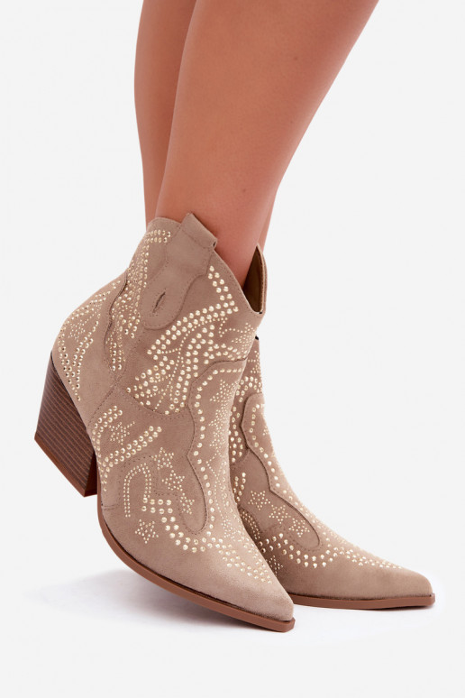 Cowboy-Stil Stiefeletten in Gold mit Verzierungen in Sandfarbe Selden