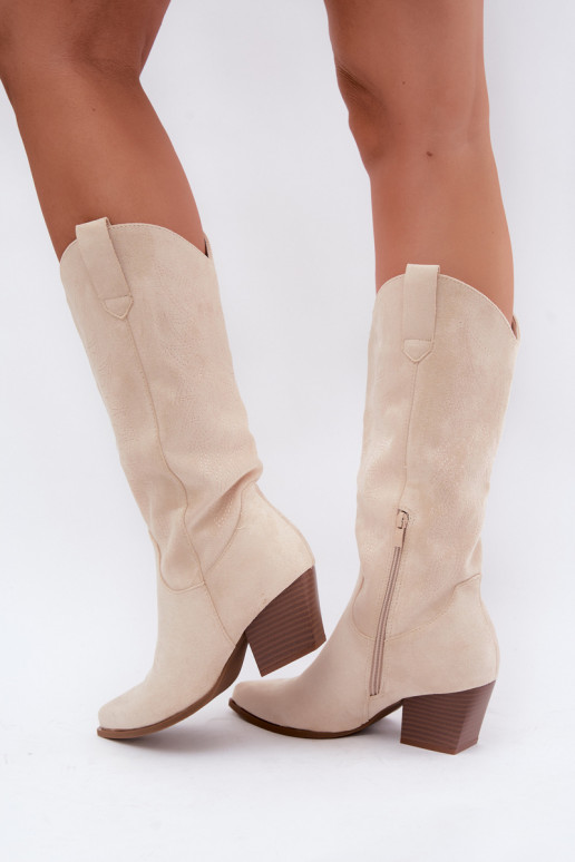 Lange Cowboy-Stiefel mit Absätzen in Elfenbeinfarbe Hartley