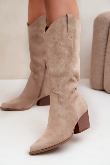 Lange Cowboy-Stiefel mit Absätzen in Khakifarbe Hartley 2