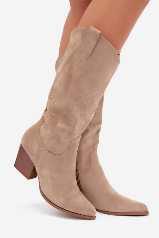Lange Cowboy-Stiefel mit Absätzen in Khakifarbe Hartley