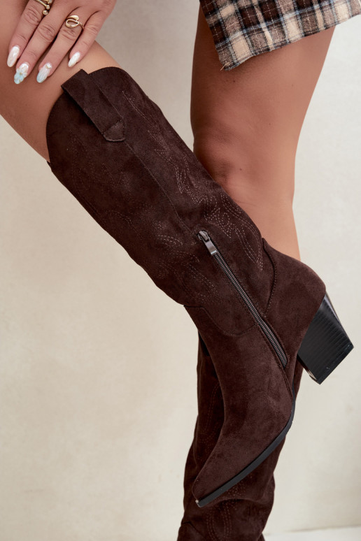 Cowboy-Stiefel kniehoch mit Absatz in schokoladenfarbener Farbe Hartley