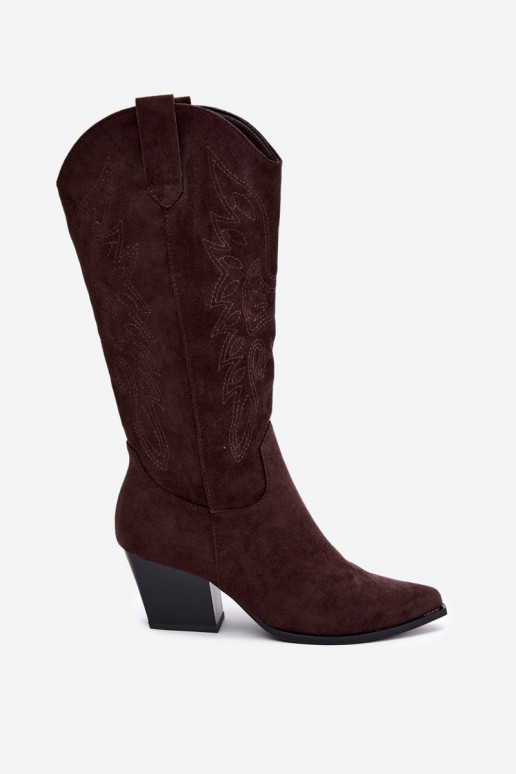Cowboy-Stiefel kniehoch mit Absatz in schokoladenfarbener Farbe Hartley