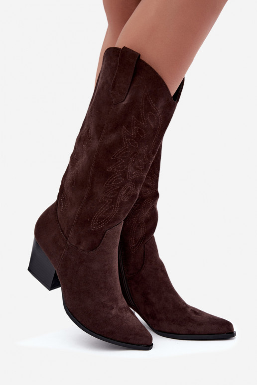 Cowboy-Stiefel kniehoch mit Absatz in schokoladenfarbener Farbe Hartley