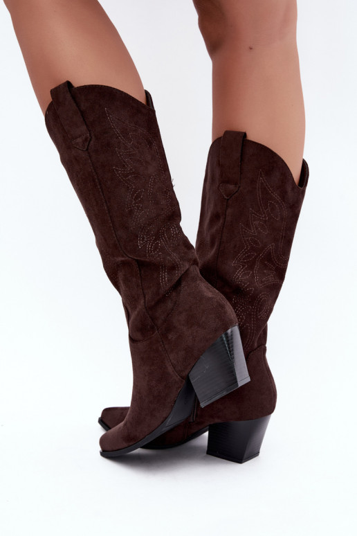 Cowboy-Stiefel kniehoch mit Absatz in schokoladenfarbener Farbe Hartley