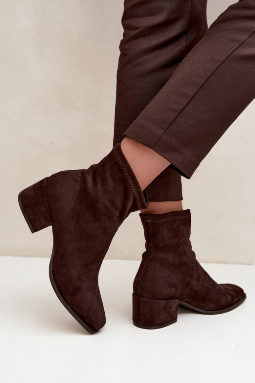 Damen Stiefeletten mit Absatz Typ Klocek in Schokoladenfarbe Rosley