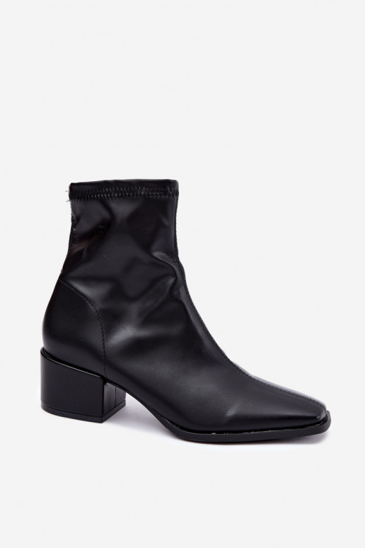 Damen Stiefeletten mit Absatz Typ Klocek aus Kunstleder in schwarzer Farbe Rosley