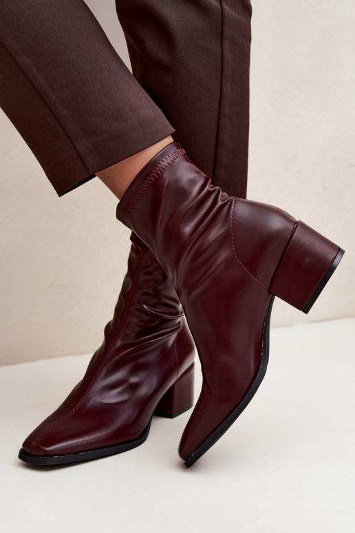 Damen Stiefeletten mit Absatz Typ Klocek aus Kunstleder in Bordeauxfarbe Rosley