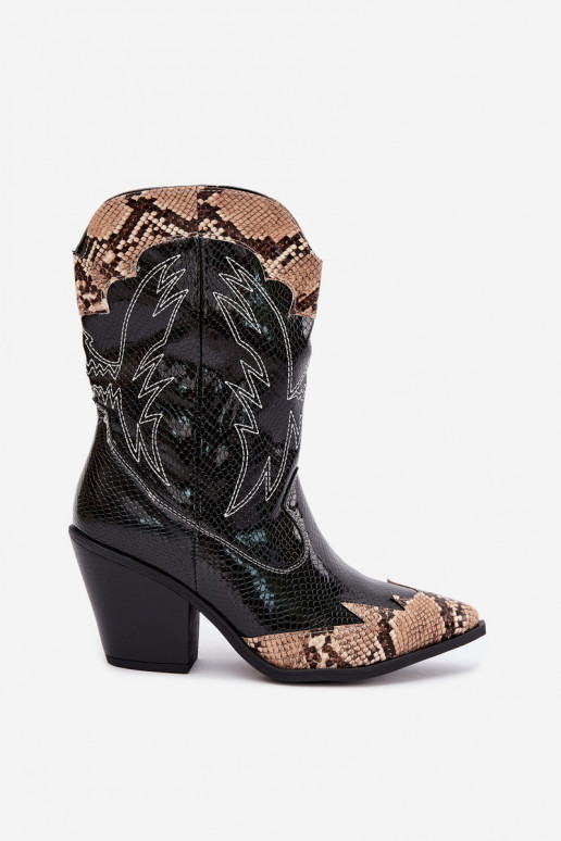 gefütterte Cowboy-Stiefeletten mit Prägung in Schwarz und Braun Ambery
