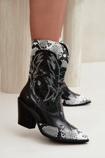 gefütterte Cowboy-Stiefeletten mit Prägung in Schwarz und Weiß Ambery 2