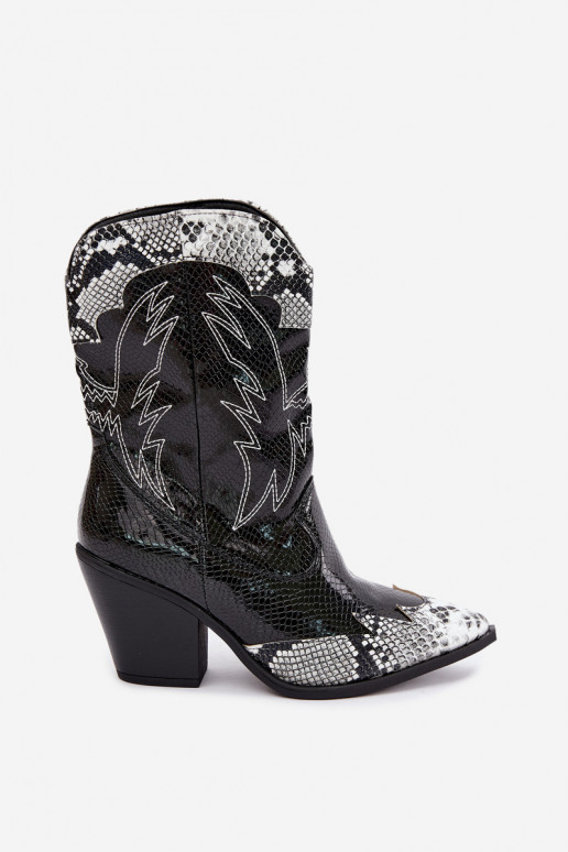 gefütterte Cowboy-Stiefeletten mit Prägung in Schwarz und Weiß Ambery
