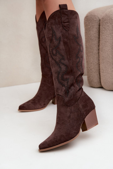 lange Cowboy-Stiefel mit Dekoration am Schaft in Schokoladenfarbe Greyla