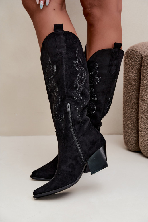 lange Cowboy-Stiefel mit Dekoration am Schaft in schwarzer Farbe Greyla