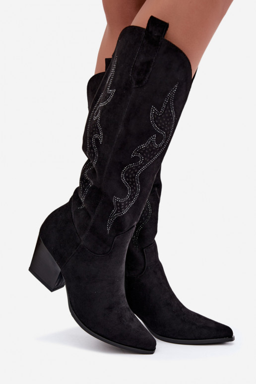 lange Cowboy-Stiefel mit Dekoration am Schaft in schwarzer Farbe Greyla