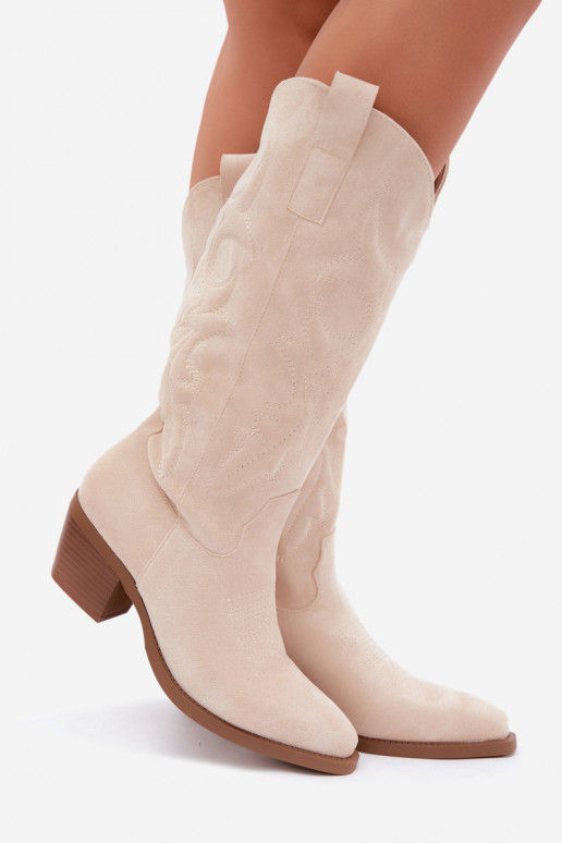 lange Cowboy-Stiefel mit Absatz in Elfenbeinfarbe INesly