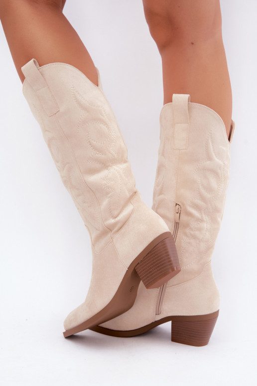 lange Cowboy-Stiefel mit Absatz in Elfenbeinfarbe INesly