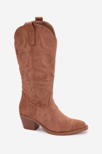 lange Cowboy-Stiefel mit Absatz in brauner Farbe INesly 2