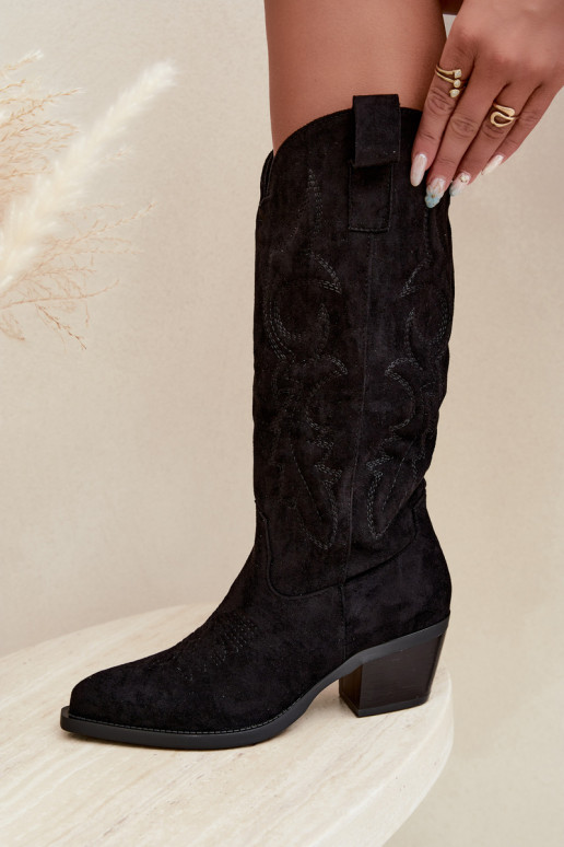 lange Cowboy-Stiefel mit Absatz in schwarzer Farbe INesly