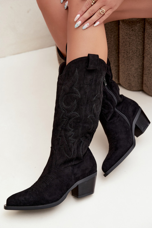 lange Cowboy-Stiefel mit Absatz in schwarzer Farbe INesly