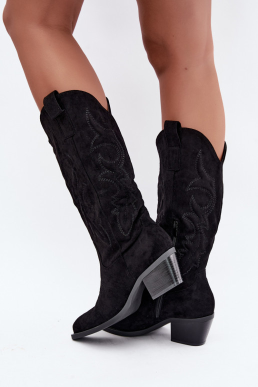 lange Cowboy-Stiefel mit Absatz in schwarzer Farbe INesly