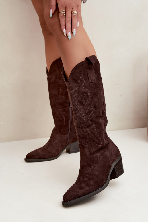 lange Cowboy-Stiefel mit Absatz in Schokoladenfarbe INesly
