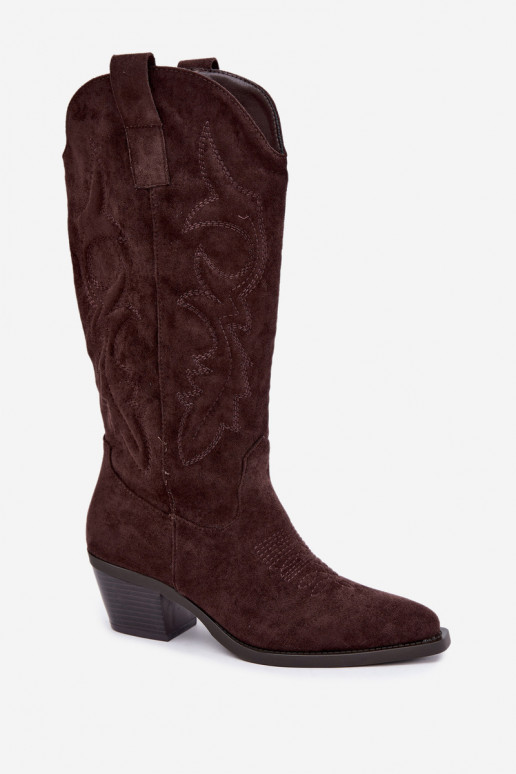 lange Cowboy-Stiefel mit Absatz in Schokoladenfarbe INesly