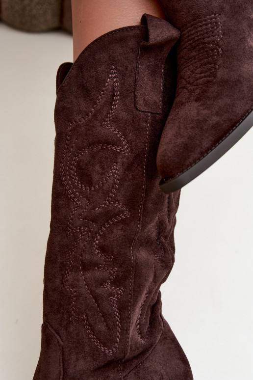 lange Cowboy-Stiefel mit Absatz in Schokoladenfarbe INesly