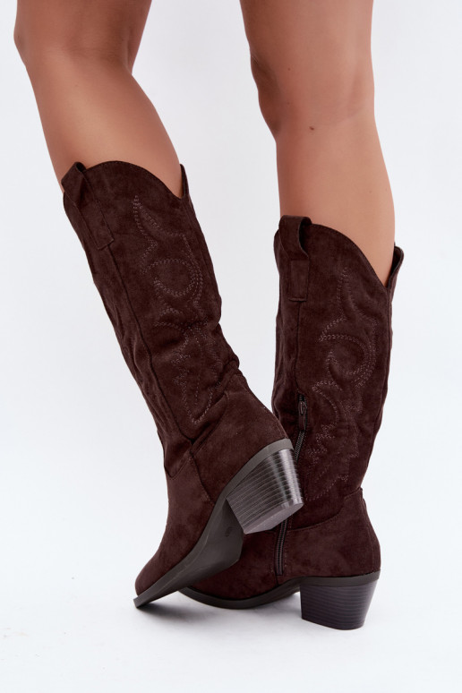 lange Cowboy-Stiefel mit Absatz in Schokoladenfarbe INesly
