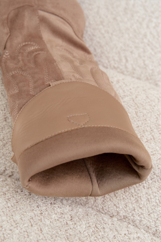 damen kniehohe Stiefel im Cowboy-Stil mit Absatz in Sandfarbe Glenor