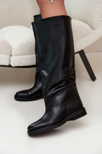 damen kniehohe Stiefel mit breiten Absätzen und dekorativem Stich in Schwarz Gresa 2