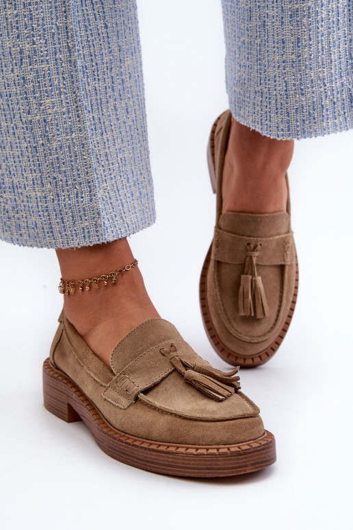 damen Mokassins aus Wildleder mit Quasten D&A TIN107 in braun