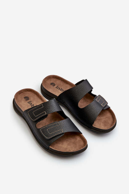 bequeme Herrenhausschuhe mit Riemen und Klettverschlüssen Inblu GV00002I in schwarz