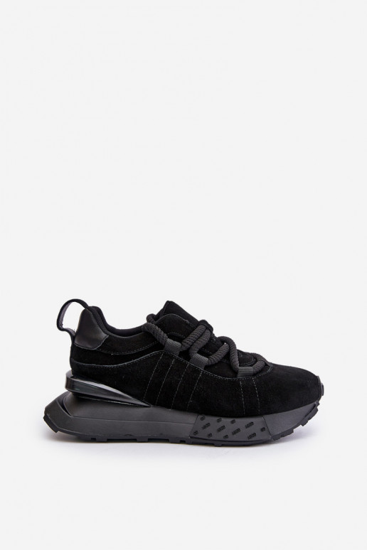 Damen Sneakers aus Wildleder mit Plattform und robuster Schnürung Artiker 54C1464 in schwarz