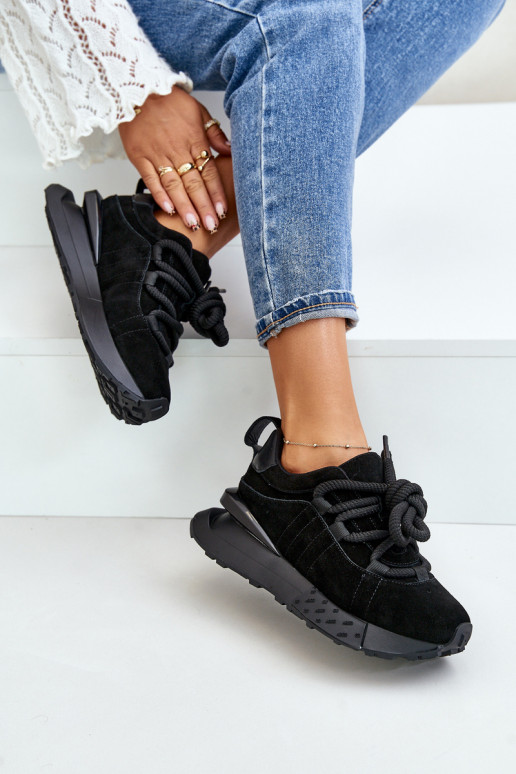Damen Sneakers aus Wildleder mit Plattform und robuster Schnürung Artiker 54C1464 in schwarz