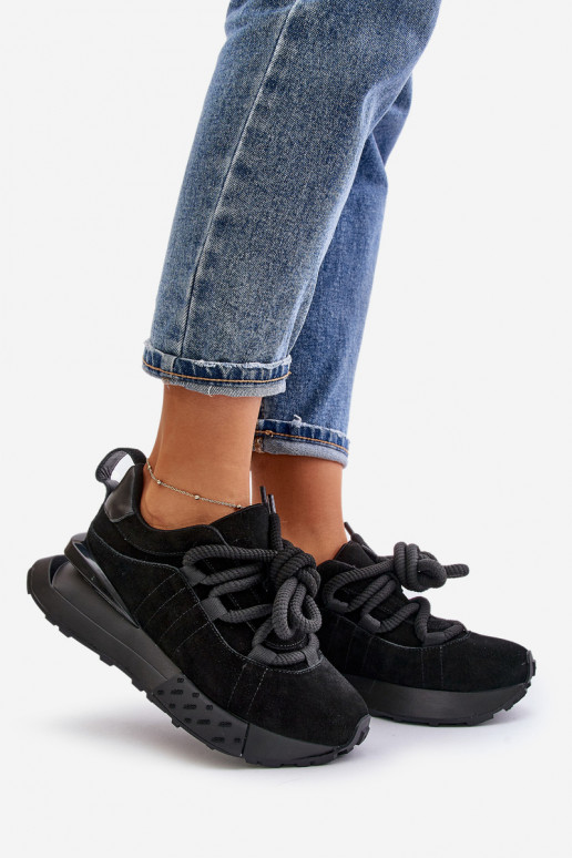 Damen Sneakers aus Wildleder mit Plattform und robuster Schnürung Artiker 54C1464 in schwarz