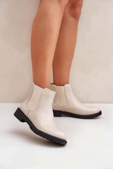 stilvolle Damen Stiefeletten mit breiten Absätzen in sandfarben 2